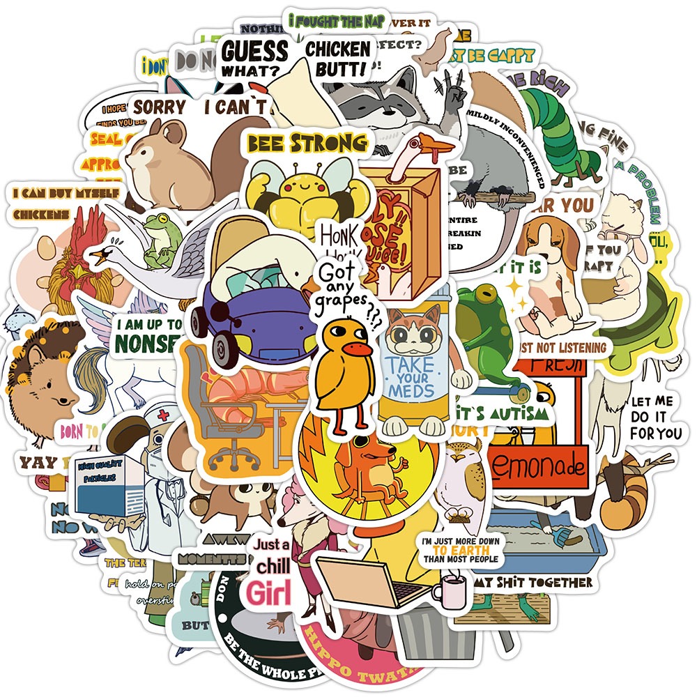 [Large Sticker]50PCS Funny Animal Quotes Stickers Cute Pattern Animals ...