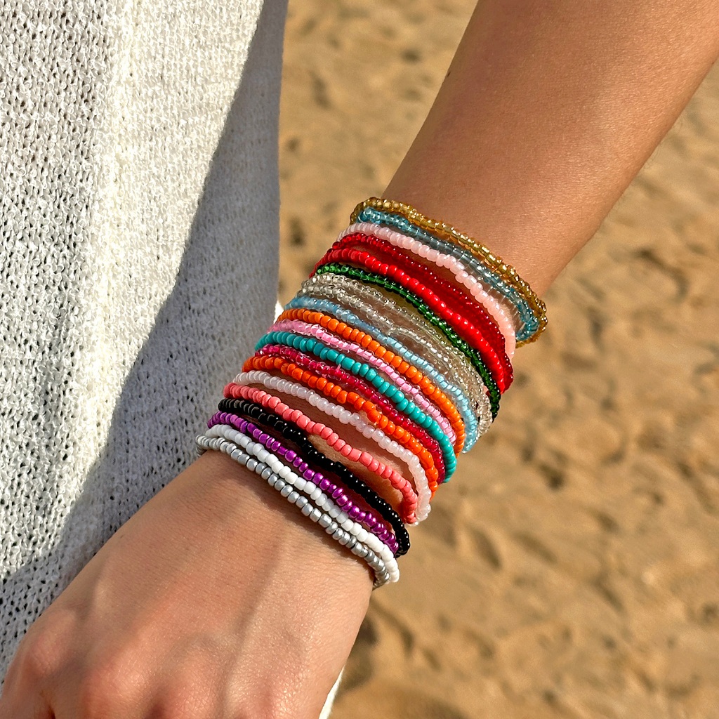 6 Piece Bohemian Glass & Crystal Bracelet Set - Fashion Stackable Beaded Bracelets For Women