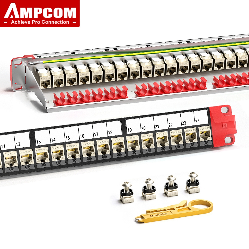 AMPCOM 1U 24-Port STP Keystone Patch Panel, Rack-Mounted with Rear ...