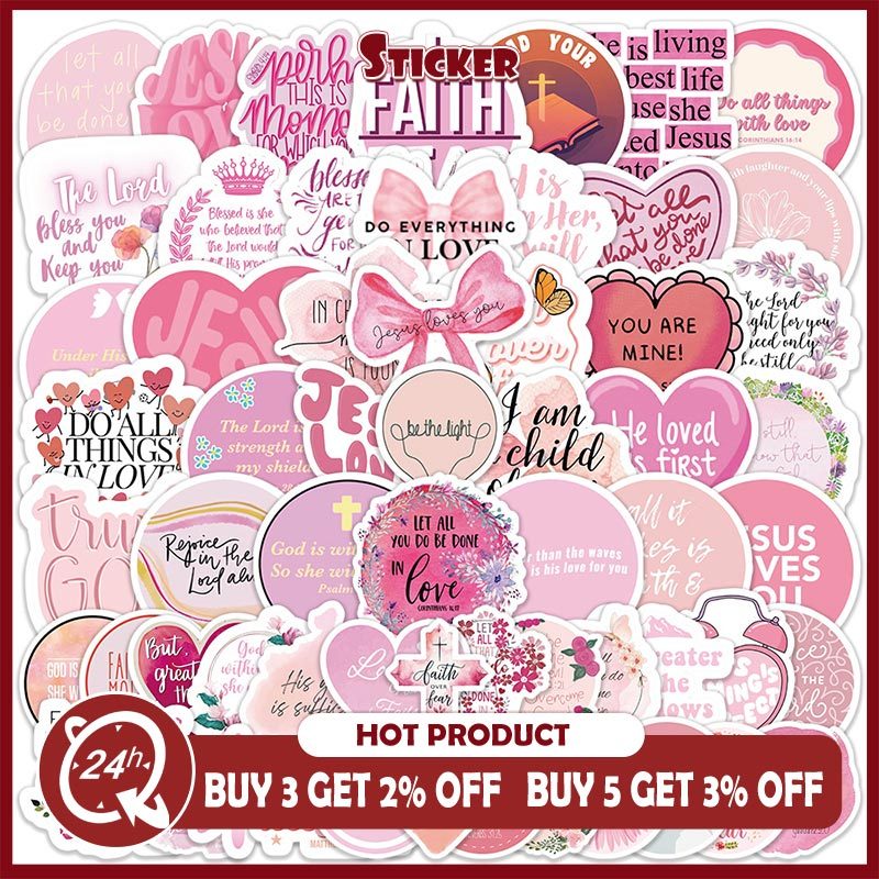 60pcs Jesus Christian Phrase Stickers Pink Bible Verse Faith Decals ...