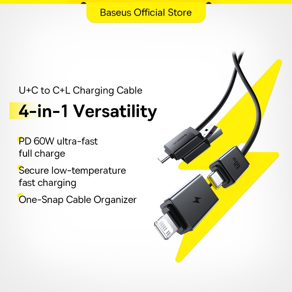 Baseus Versatile Two-for-Two Fast Charging Cable U+C to C+L 60W 0.6m 1m ...
