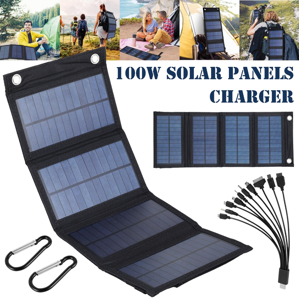 100W Foldable Solar Panel Charger Cell Portable IP65 Waterproof USB ...
