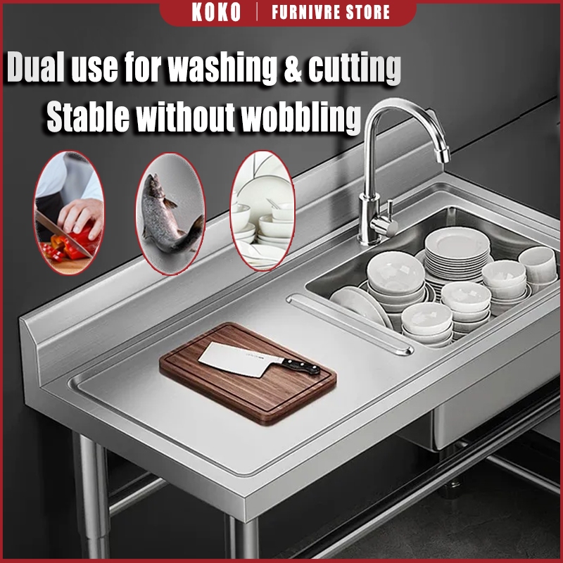 Stainless steel sink workbench commercial kitchen single-slot double ...