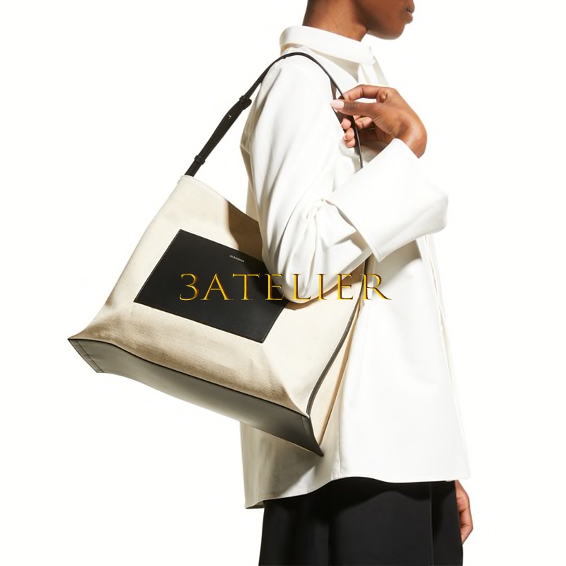 バッグ Jil Sander canvas leather shoulder bag JIL SANDER Wander Medium Canvas & Leather Shoulder Tote Bag