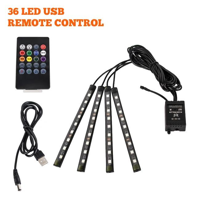 Car RGB LED Light Strips USB Interior Atmosphere Decorative Foot Lamp ...