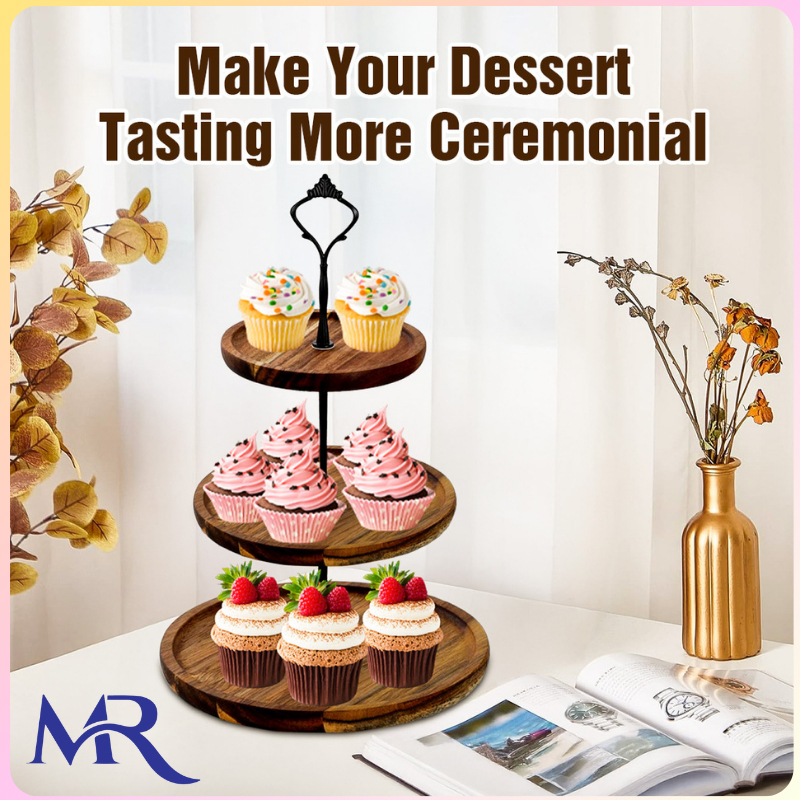 ManisRak 3-Tier Wooden Dessert Tray – Rustic Cake Stand Snack Display ...