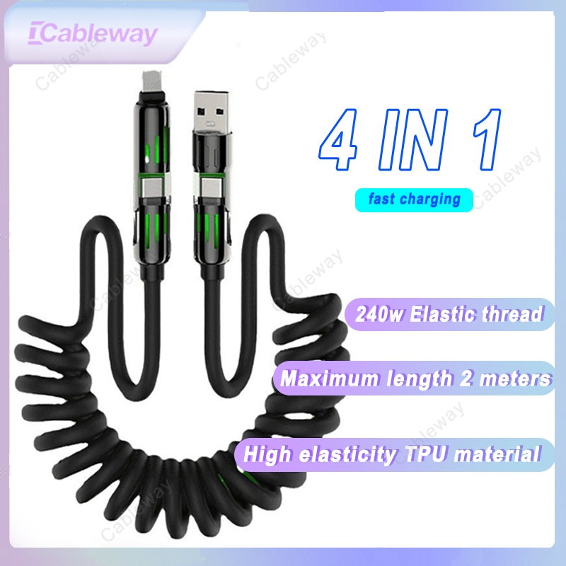 PD65W Spring Driven Retractable USB C Cable Fast Charging Supports ...