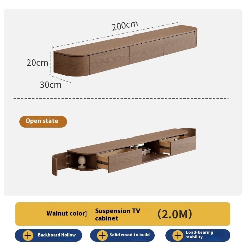 Suspended Rock Panel TV Cabinet Living Room Household Solid Wood TV ...