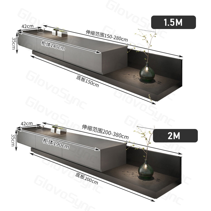 GV Extendable TV Console Cabinet Living Room Stretch with Drawers ...