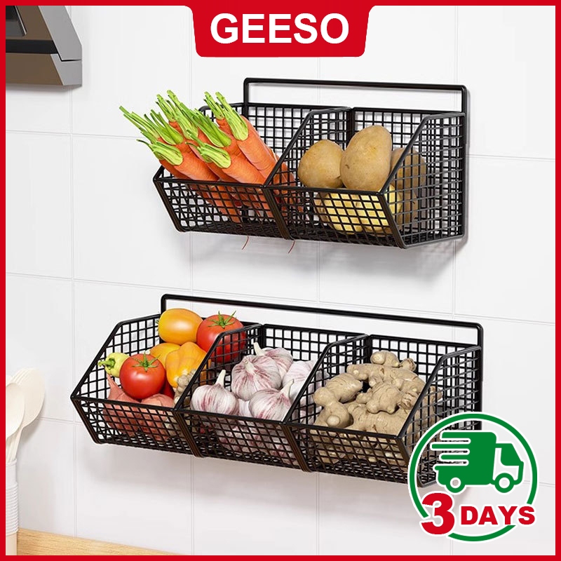 GEESO 1/2/3 Grids Wall Mounted Storage Rack Onion Ginger Seasoning ...