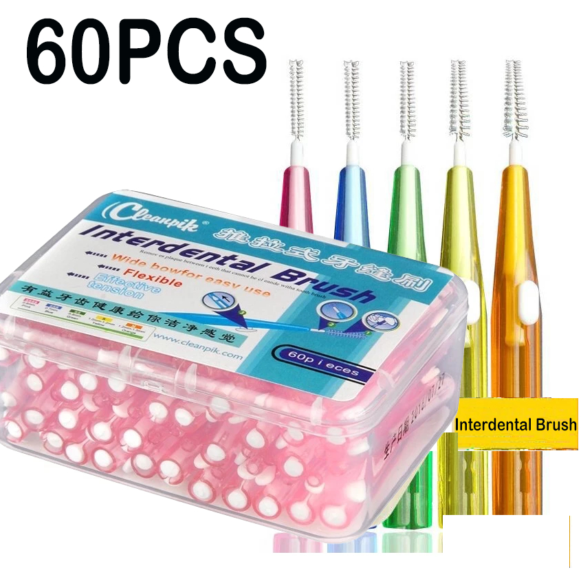 Interdental Brushes 60 Pcs Push pull Interdental Brushes Orthodontic 
