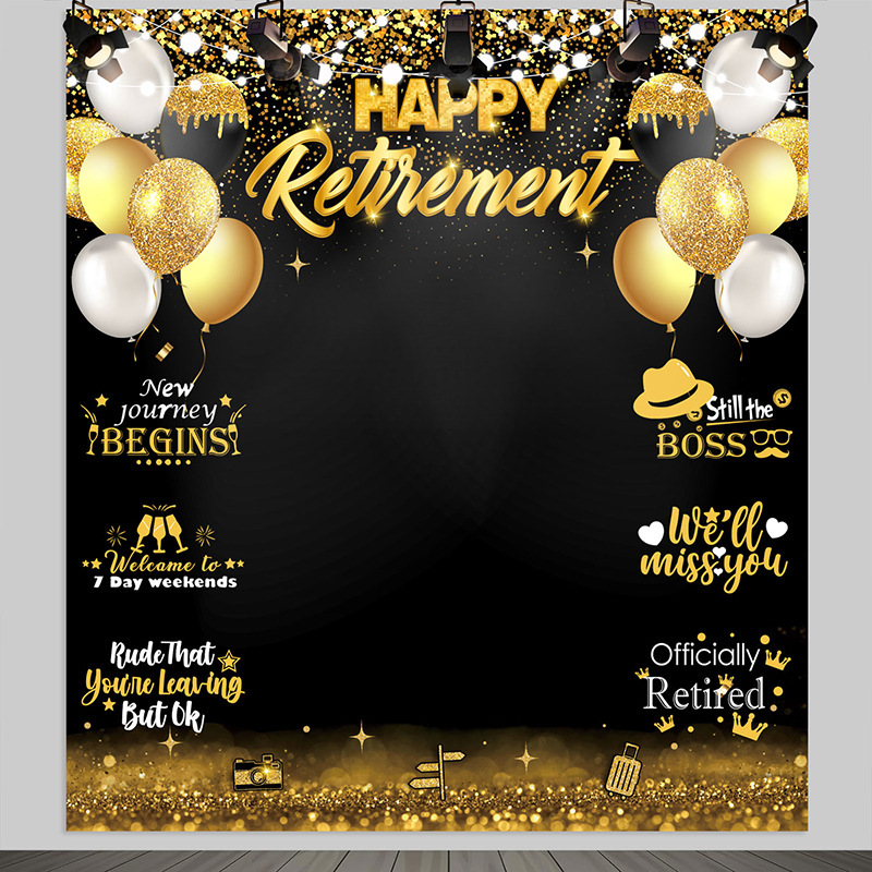 5x7ft Black Gold Retirement Party Decoration Supplies Banner Background ...