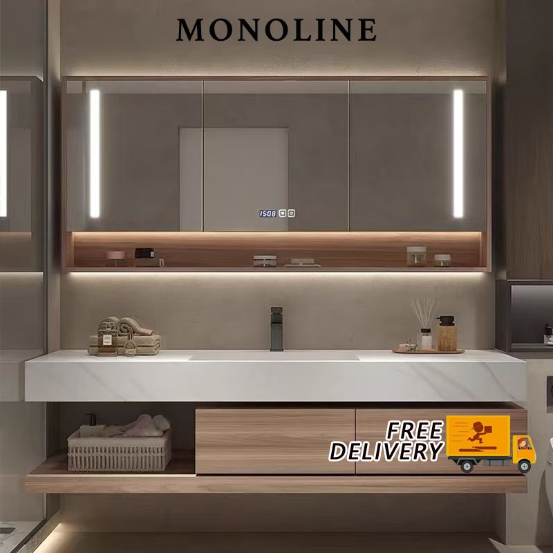 🇸🇬⚡Double-layer Marble Wash Basin Cabinet set Free Tap and Pop Up Waste ...