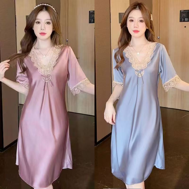 Silk Thin Short-Sleeved Lace Homewear Sexy Pajamas New Style Nightdress ...
