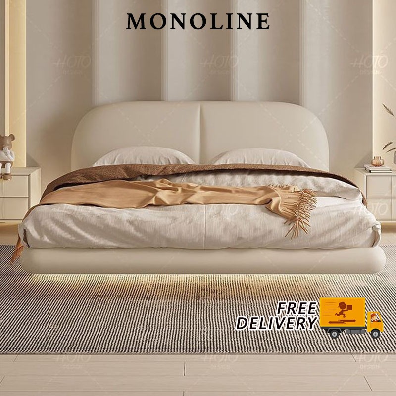 🇸🇬⚡Floating Bed Frame Leather And Solid Wood Bed Frame Wooden Bed Frame ...