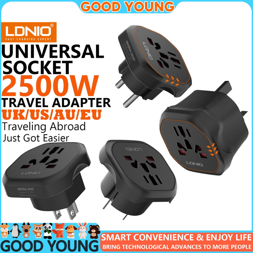 LDNIO 2500W Travel Adapter Universal UK/US/EU/CN Socket 10A Conversion ...