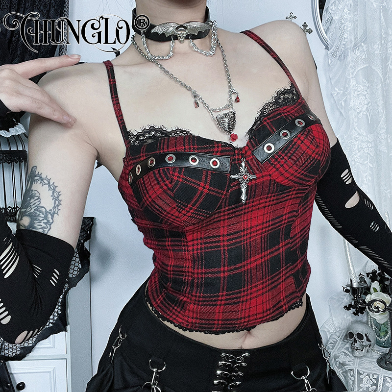 Corsetto Crop Top Donna Y2K Con Stampa Cuori E Fungo - Scollo A U - Gilet Senza Maniche Marrone