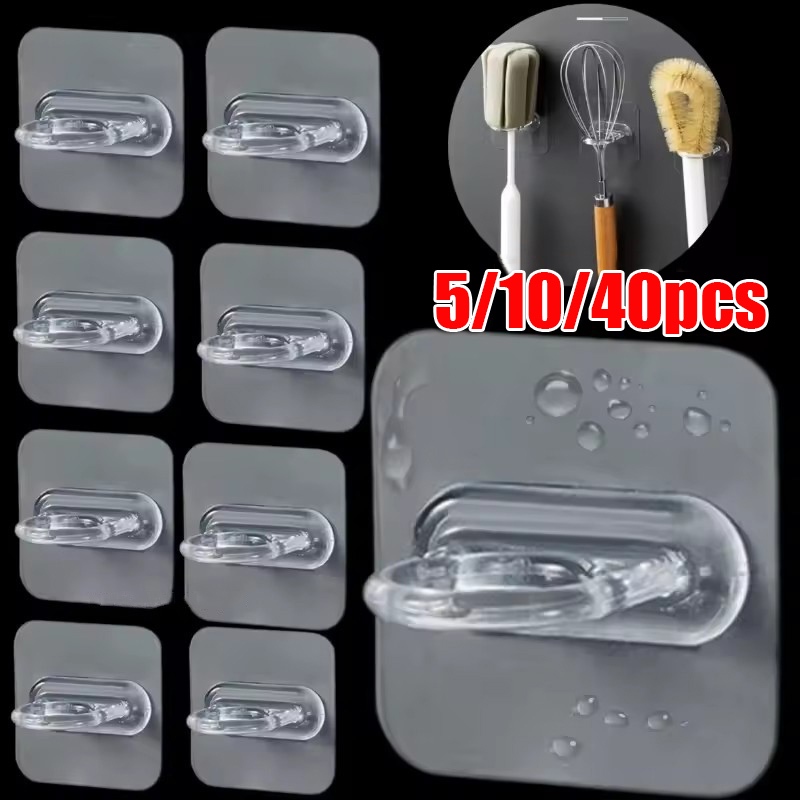 5/10/40pcs Ring Sticky Hook Round Self Adhesive Curtain Rod Holder Wall ...