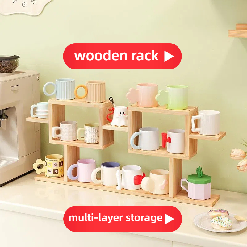 Desktop water cup holder, cup storage rack, solid wood multi-layer ...