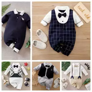 Baby Boy Gentleman Romper - Formal Lapel Shirt Bodysuit With Bow Tie