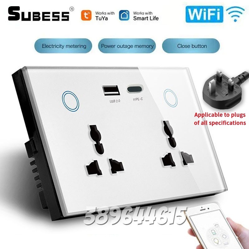 WIFI Smart USB Wall Socket Universal Electrical Plug Outlet 15A Touch ...