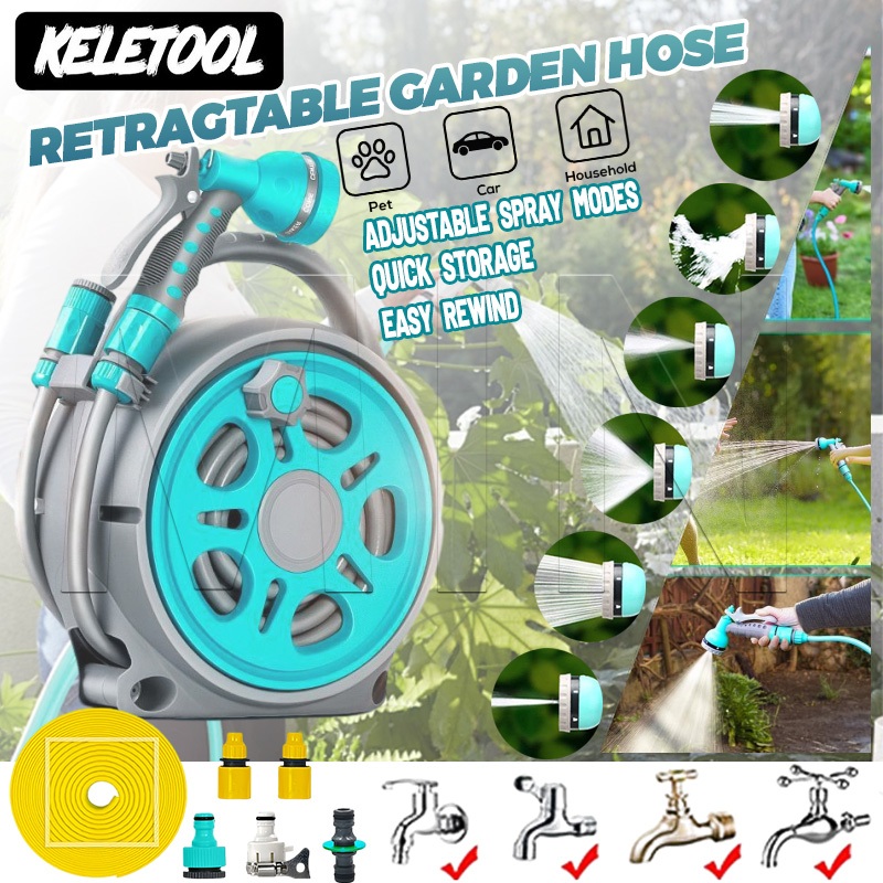 Mini Retractable Garden Hose Reel with Multifunction Spray Nozzle High ...