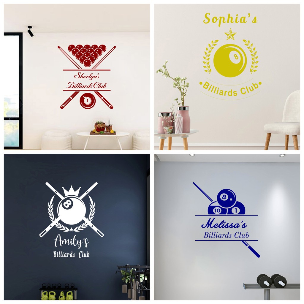 Customized name Billiards Club stickers, art stickers, Wallpaper Design ...