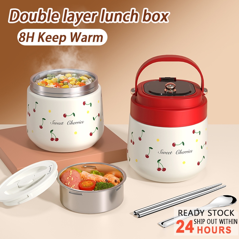 2 Layer Insulation Lunch Box With Spoon 304 Stainless Steel Food ...