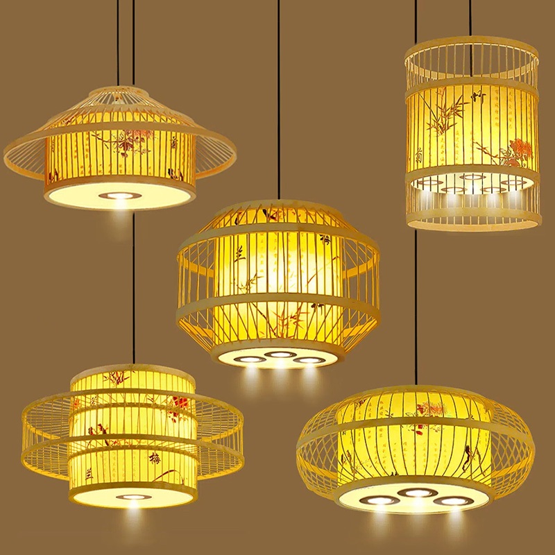 Chinese Bamboo Chandelier Ceiling Light With Spotlight Retro Dining ...