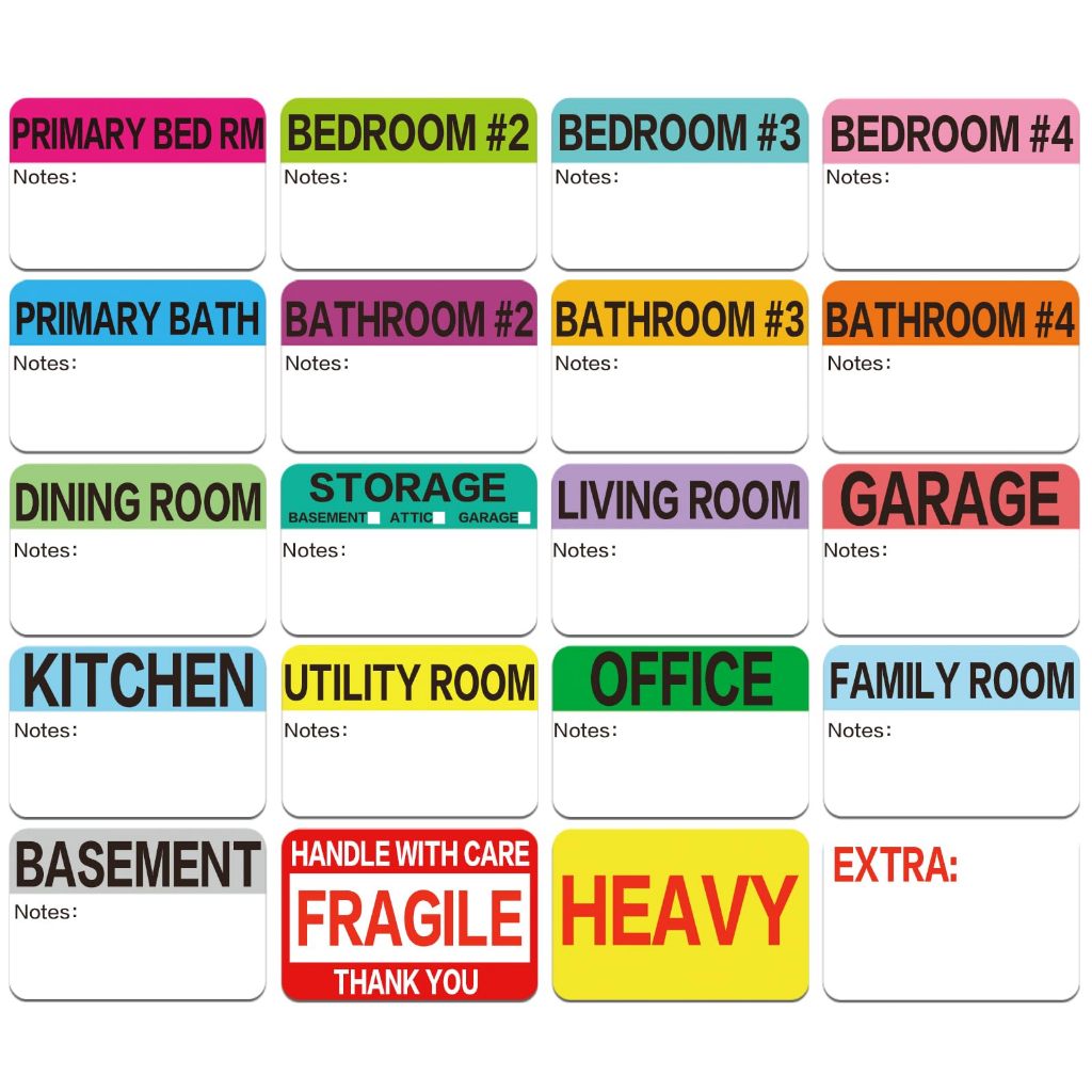 600 Pcs Large Home Moving Packing Box Labels for Bedroom House with ...