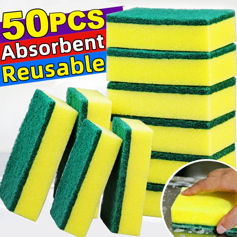 50Pcs Cleaning Sponge Scrub Kitchen Dishwashing Rectangle Sponge Ultra ...