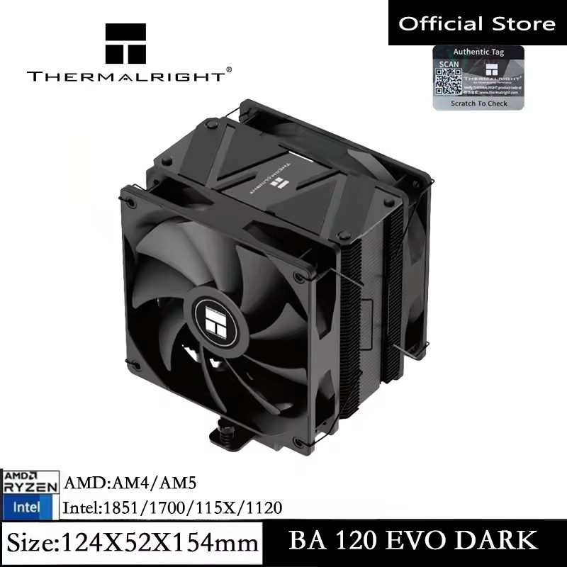 Thermalright BA120 EVO DARK CPU Air Cooler 6 Heat Pipes Radiator Quiet ...