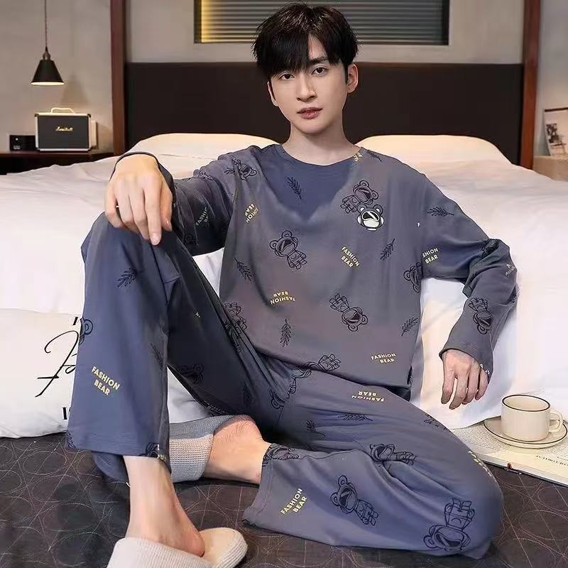 Fashion Mens Pajamas Long Sleeves Sleeping Top & Pant Nightwear Young ...
