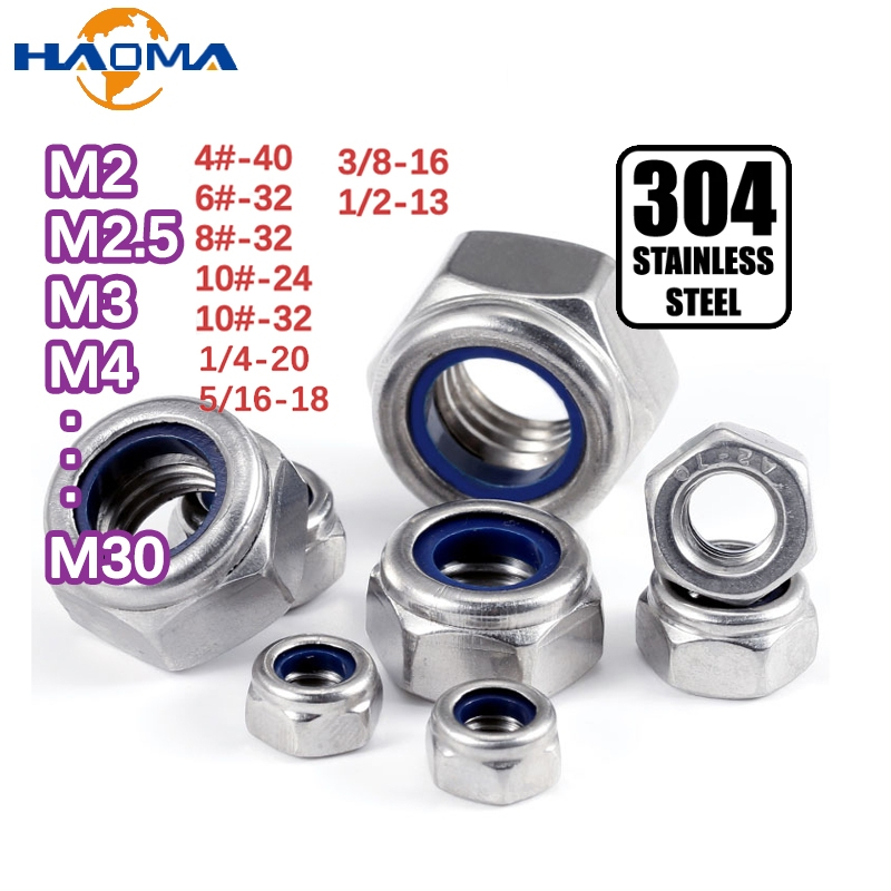304 Stainless Steel Nylon-Insert Locknuts Self-locking Hex Nut UK/US ...