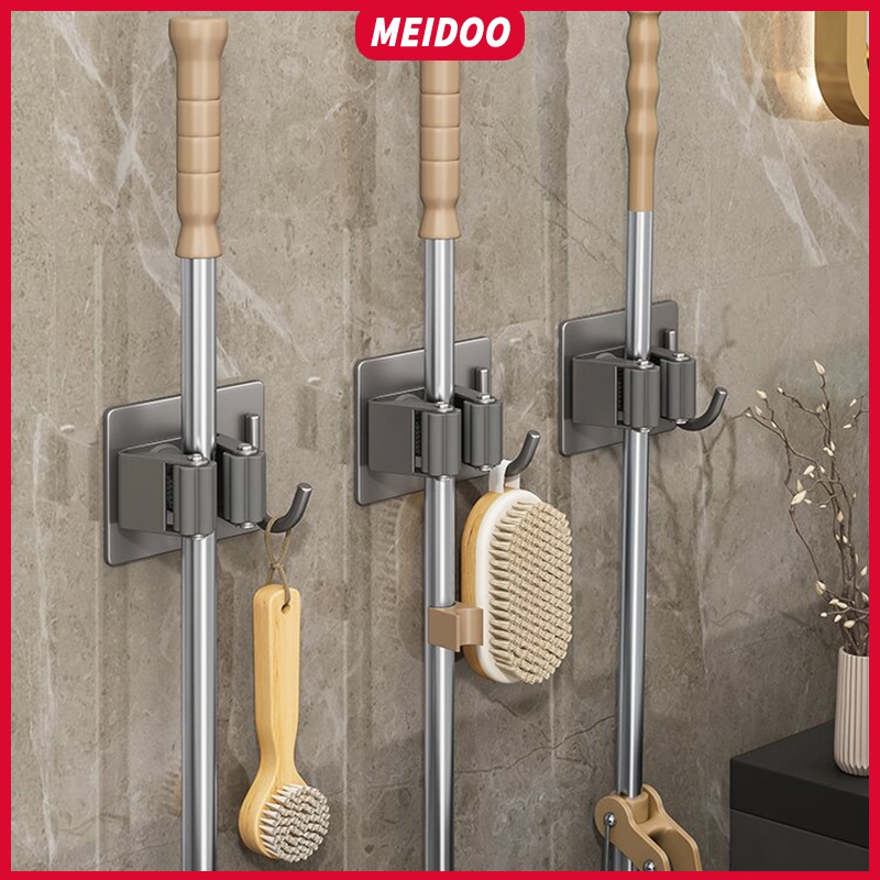[SG Stock]MEIDOO mop rack broom hook clip punch-free 304 stainless ...