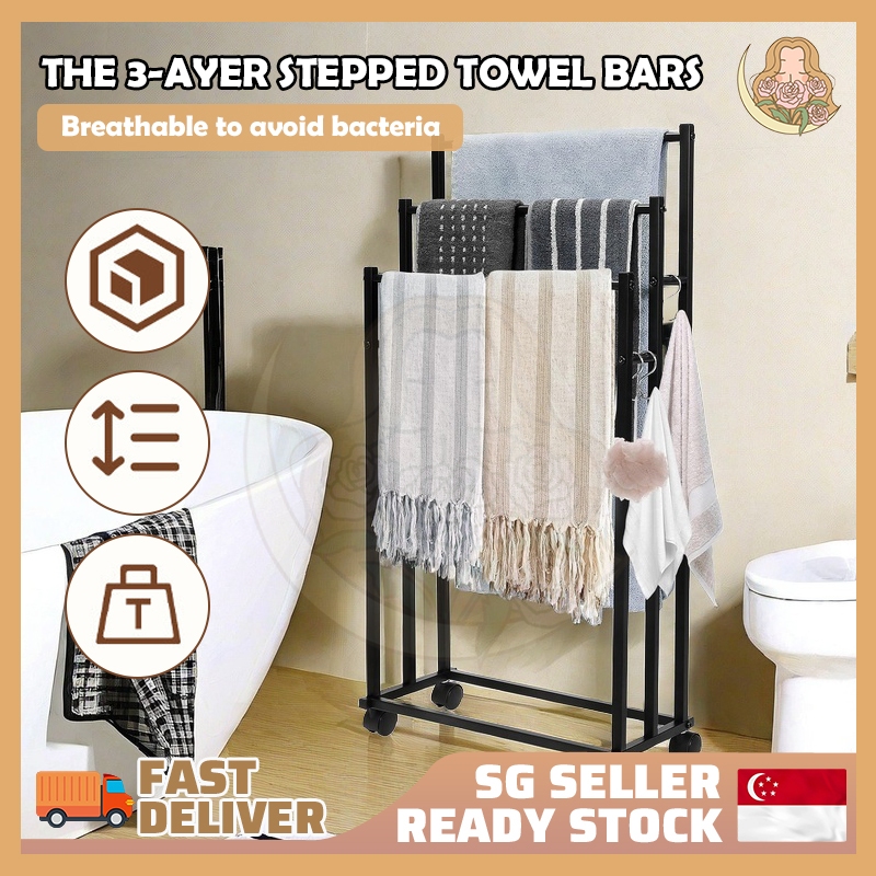 Standing Towel Rack 3-Tier with Wheels Bath Towel Rack Light Luxury ...