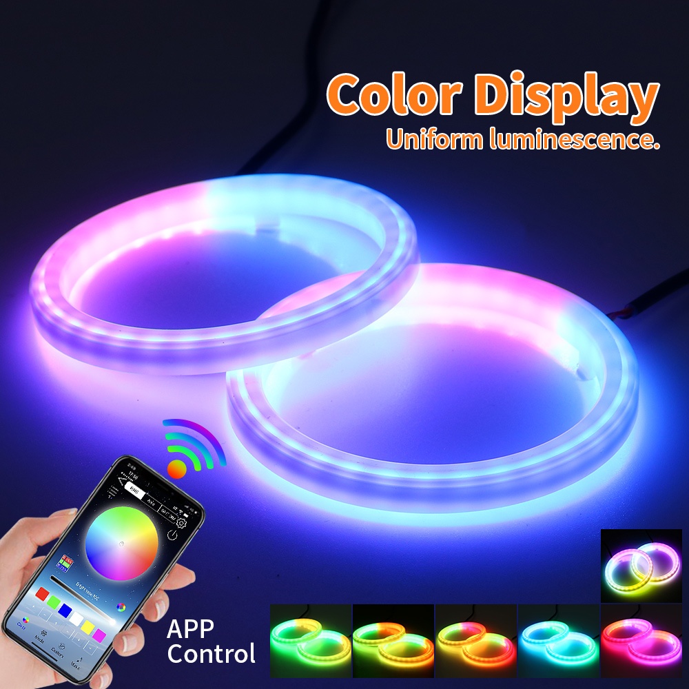 2PCS LED Angel Eyes RGB Bulb Halo Rings Lamp Light Car Daytime Running ...