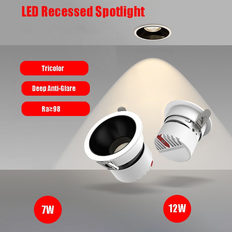 12W Recessed Spotlight Tricolor 3000K 6000K Anti Glare Soft Lighting ...