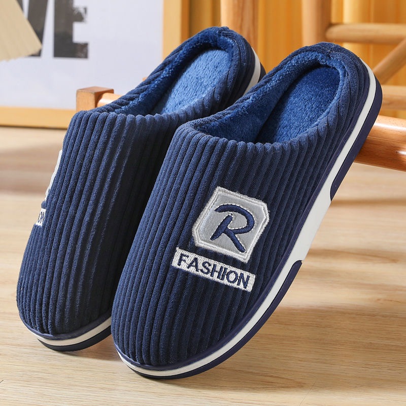 Large Size Bedroom Slippers Men Home Thick Bottom Men's Indoor Cotton ...
