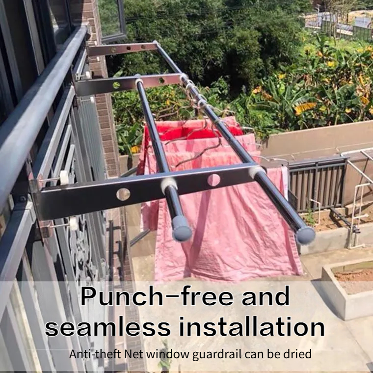 No-Drill Stainless Steel Clothes Drying Rack Anti-Theft Window Balcony ...