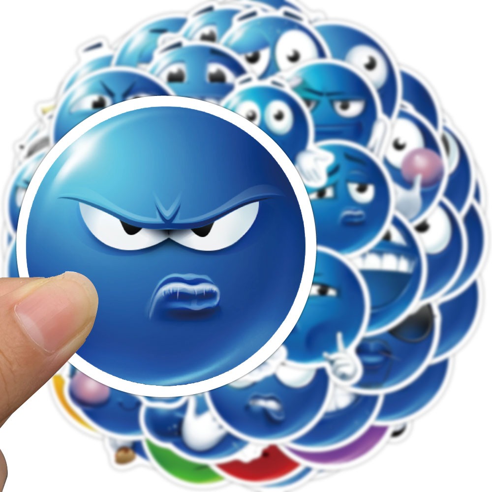 [Large Sticker]50pcs Popular Blue Face Little Blue Bean Stickers Funny ...