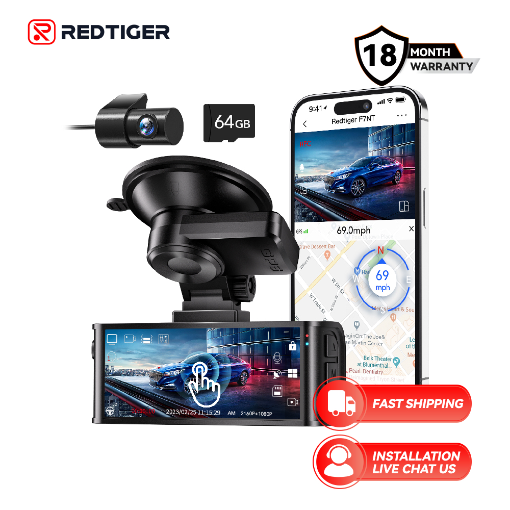REDTIGER F7NT 4K Front & Rear Dash Cam, WiFi, Dual Camera, GPS, Easy ...
