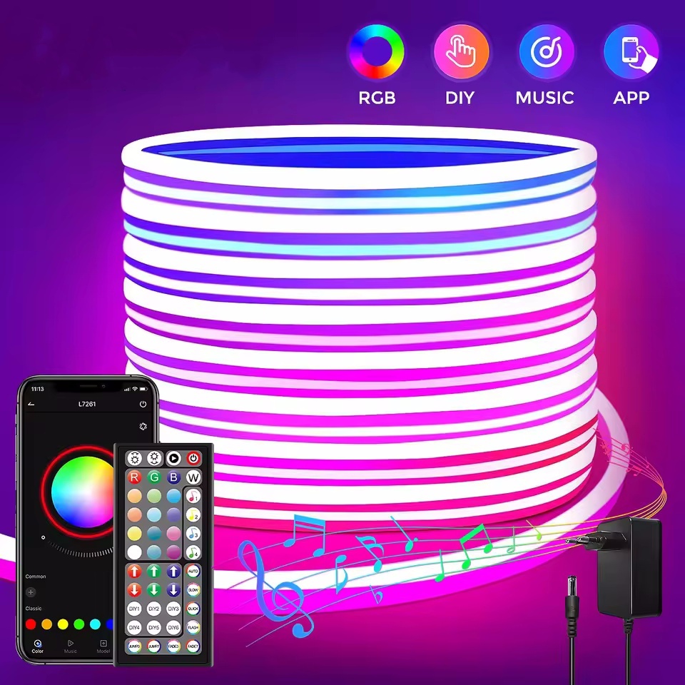 30M/20M RGB LED Neon Rope Lights Color Change Music Sync Control with ...
