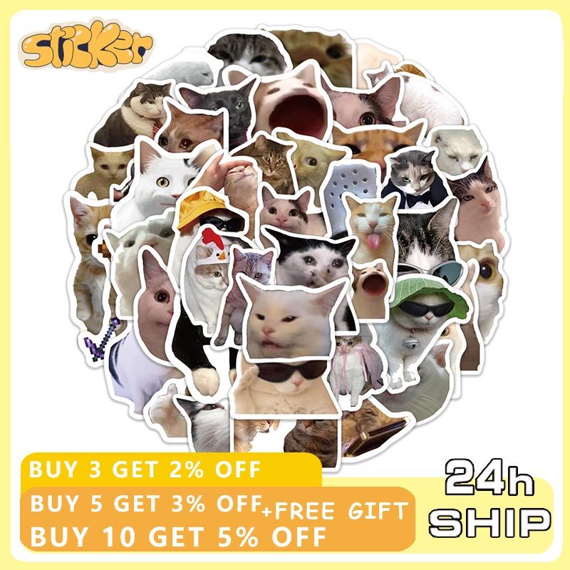 51pcs Spoof Meme Cat Graffiti Stickers DIY Luggage Laptop Phone ...