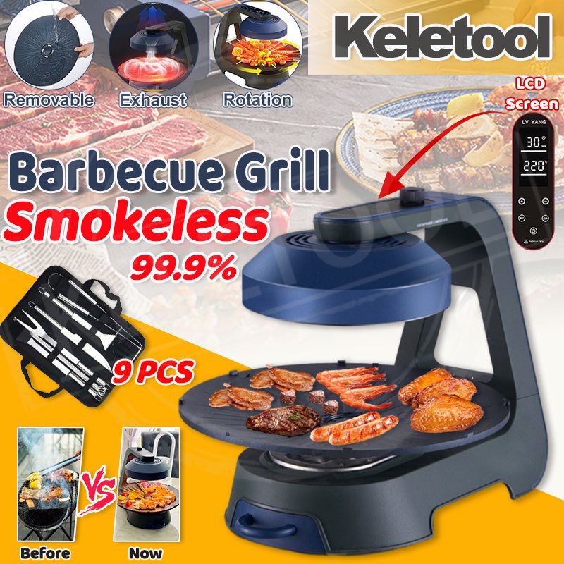 Barbecue Grill Electric BBQ Grill 360° Auto Rotating Smokeless Infrared ...