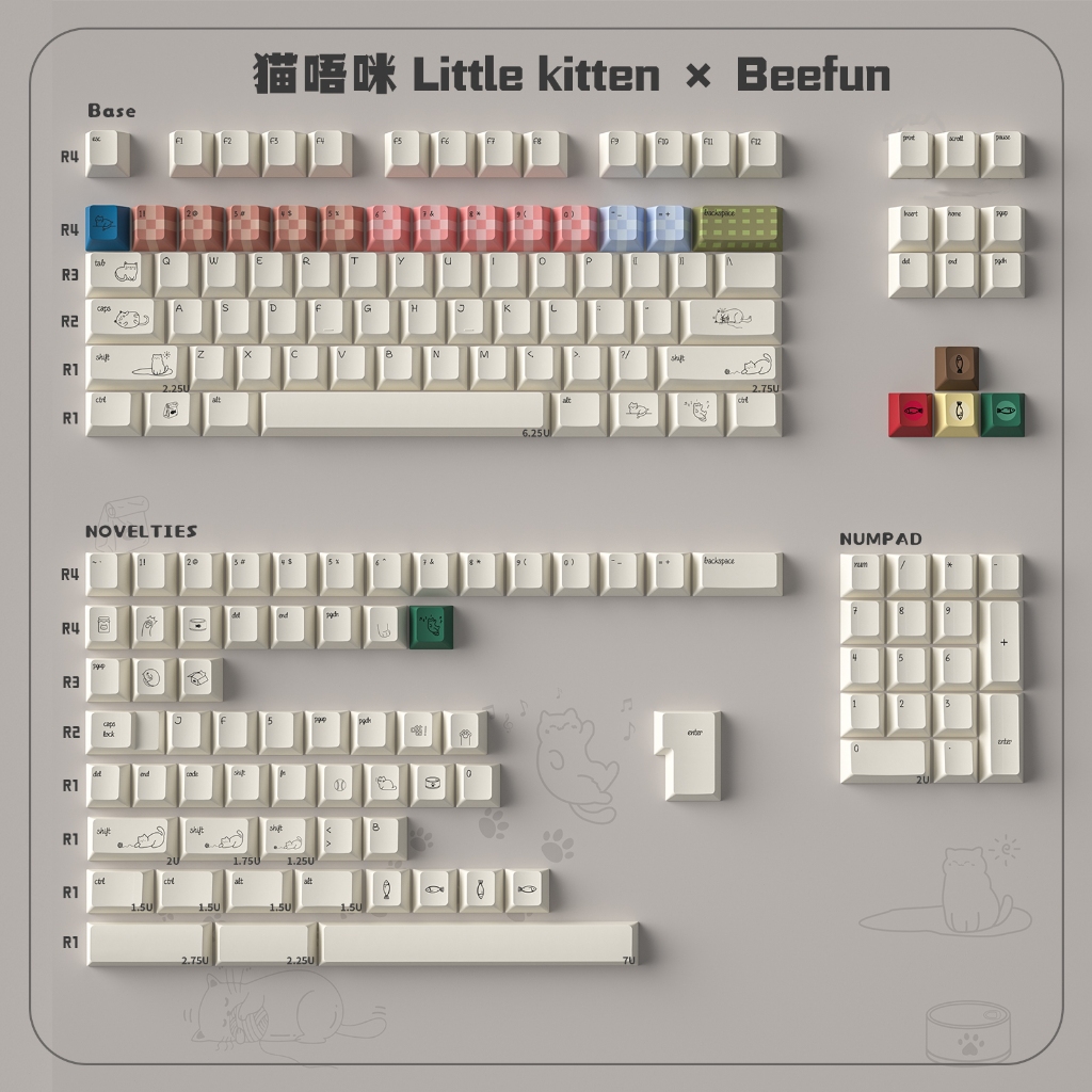 Little Kitten keycaps PBT cherry profile 1.7mm thickness cute small ...