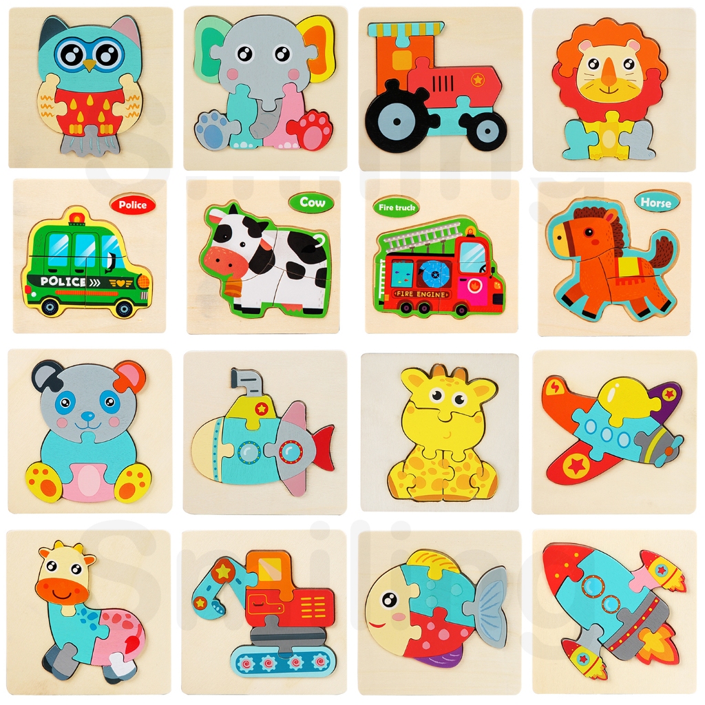 50 pieces♥ Wooden Jigsaw 3D Puzzle Board Animal Vehicle Puzzles for ...