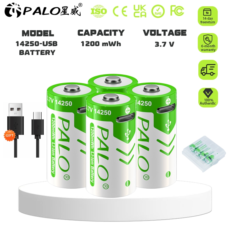 PALO 2-10PCS 3.7V 14250 LS14250 1/2AA TL-5902 Lithium Battery type-c ...