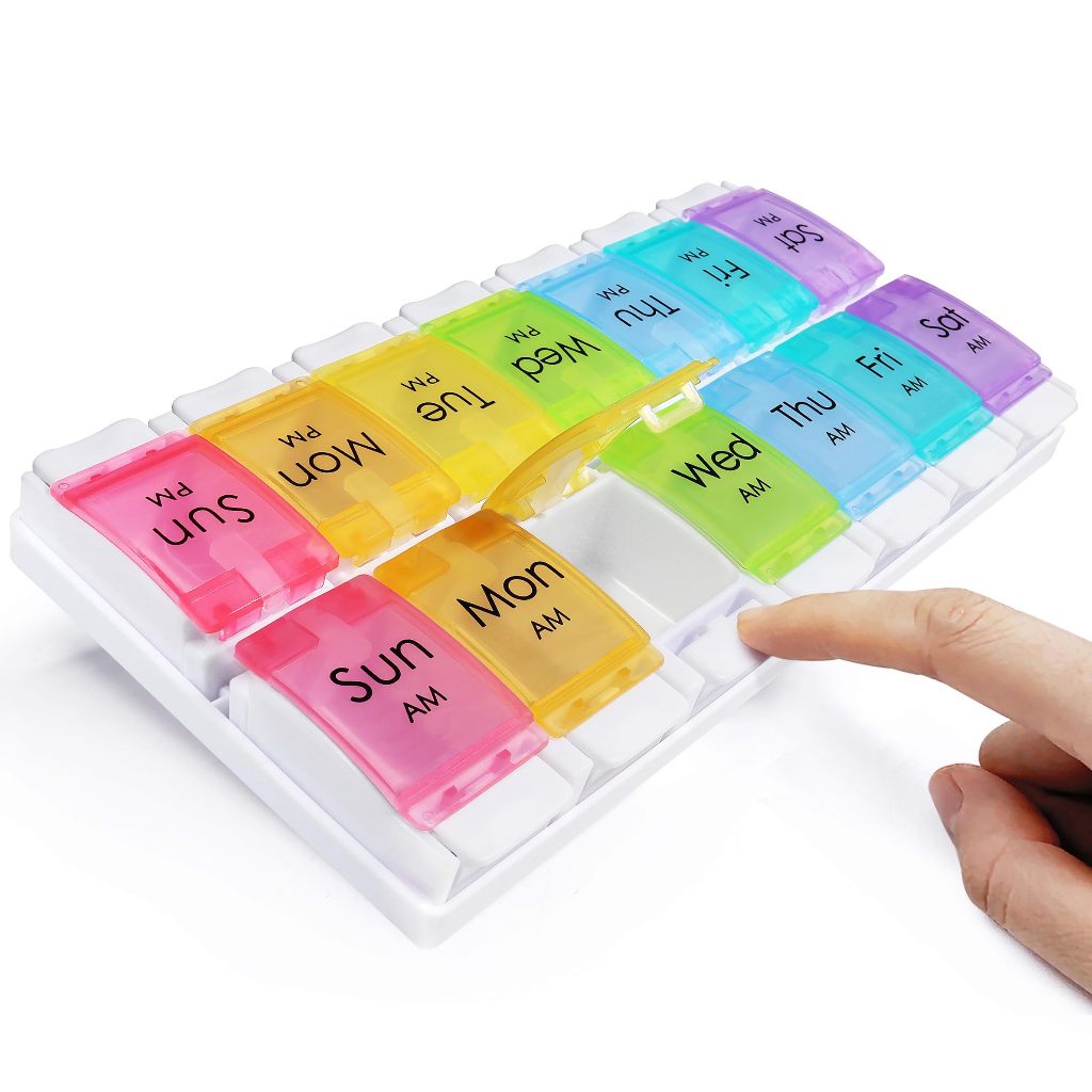 Large Pill Organizer 2 Times a Day, AM PM Pill Box 7 Day, 14 Dividers 2 ...