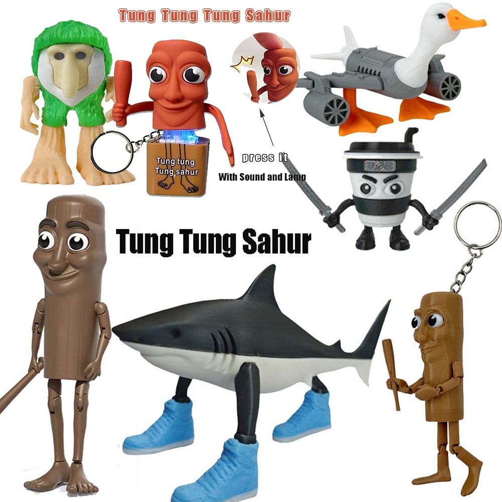 Porte-clés Figurine Tung Tung Tung Sahur – Inspiré Du Mème Italien Brainrot, En Silicone Détaillé